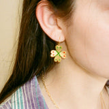 gold plated silver hand painted clover amulet earrings