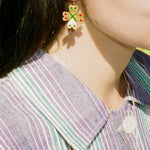 gold plated silver hand painted clover amulet earrings