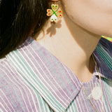 gold plated silver hand painted clover amulet earrings