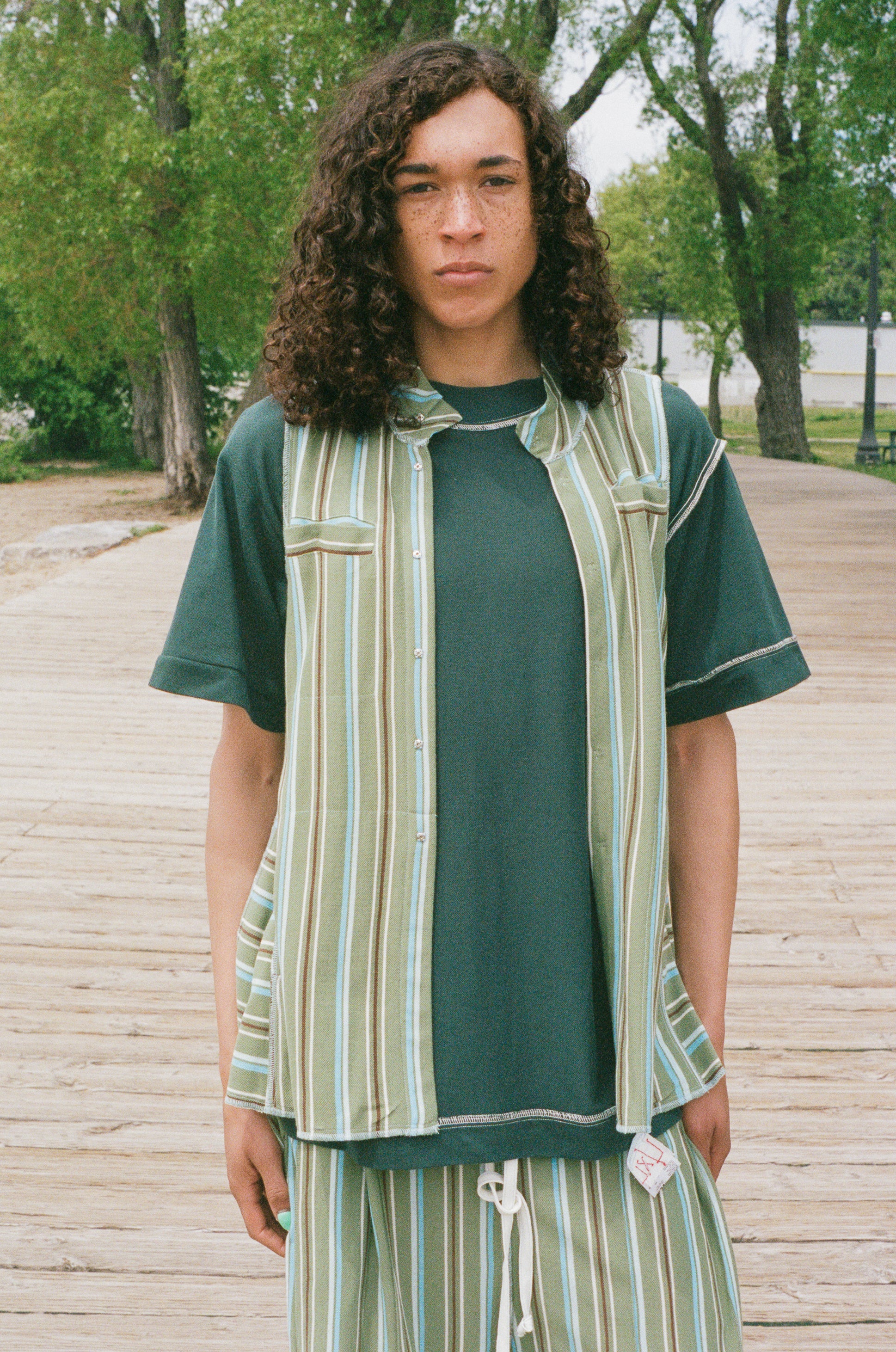 green stripe jersey pique sando vest