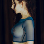 nylon spandex teal off shoulder lingerie crop top