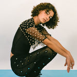 black netted cotton short scarf with bells