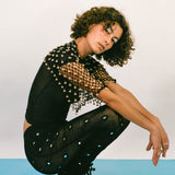 black netted cotton short scarf with bells