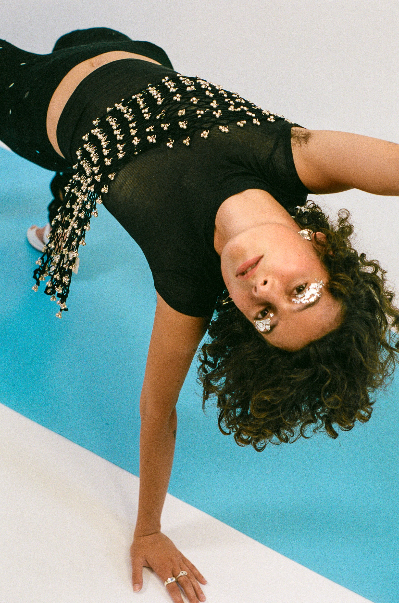 black netted cotton short scarf with bells