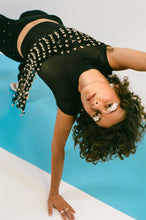 Load image into Gallery viewer, black netted cotton short scarf with bells