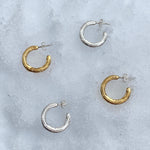 silver 18k gold etch textured circle hoop earrings