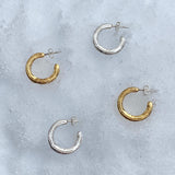 silver 18k gold etch textured circle hoop earrings