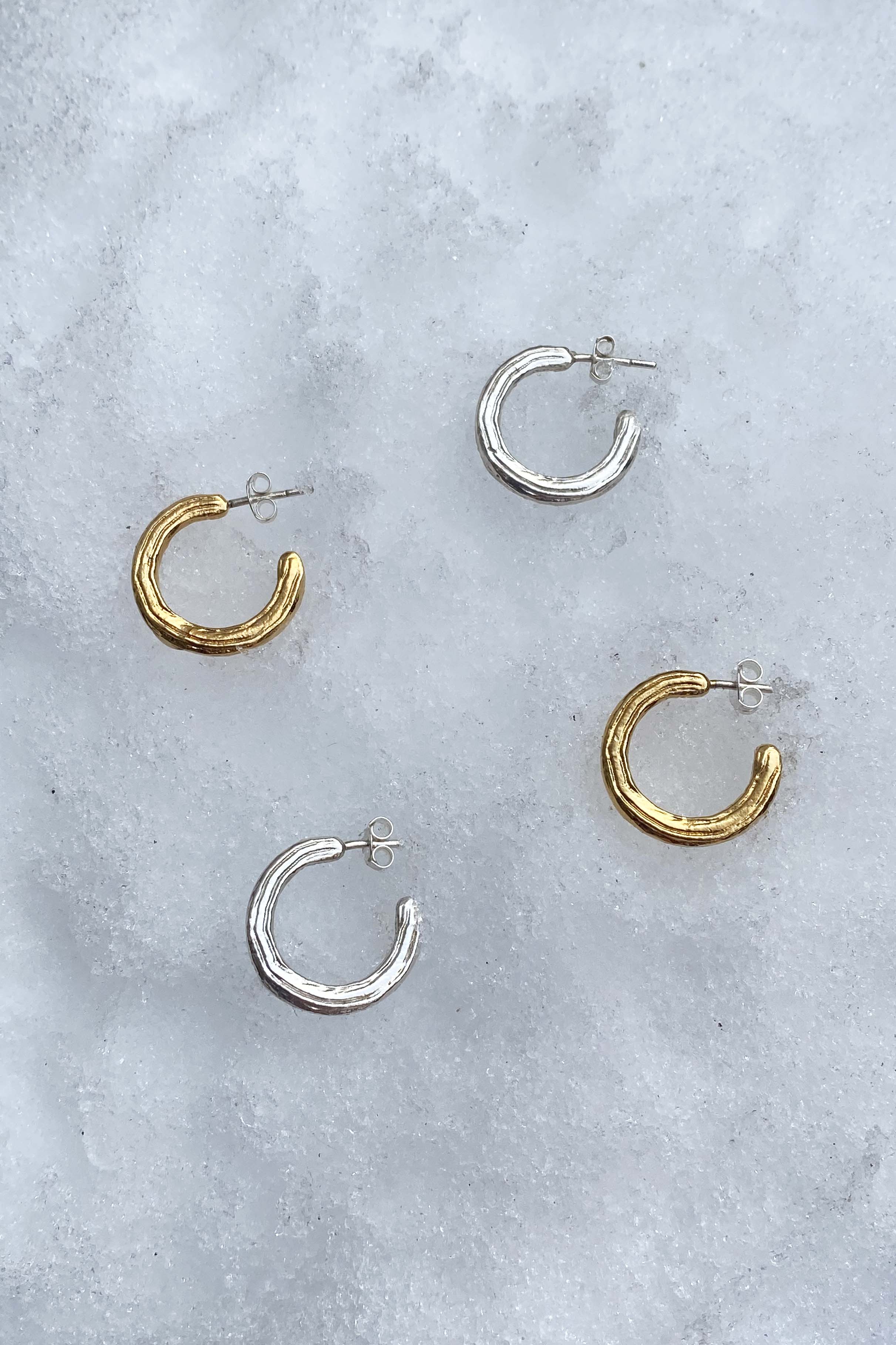 silver 18k gold etch textured circle hoop earrings