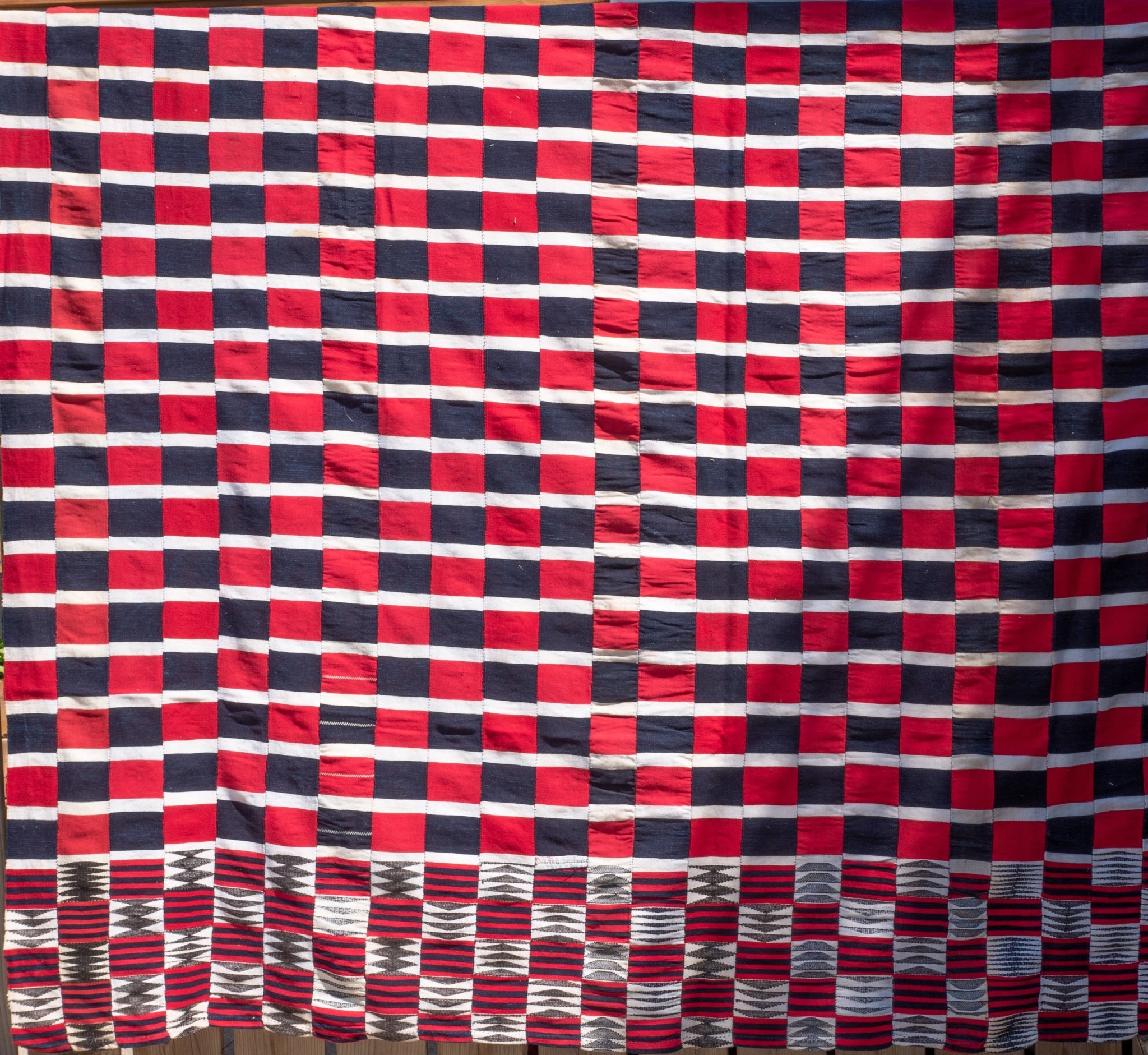 Early 20th century EWE KENTE - RED BLUE WHITE CHECKER - 100% SILK SHOP
