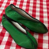 emerald green satin pointed theatre slipper