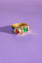 Load image into Gallery viewer, textured brass band ring with glass cabochons
