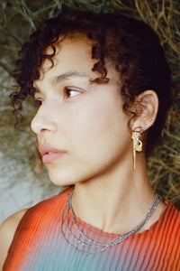 CONNECTION EARRINGS IN GOLD WITH SILVER CHAIN AND HARDWARE - Arielle de Pinto