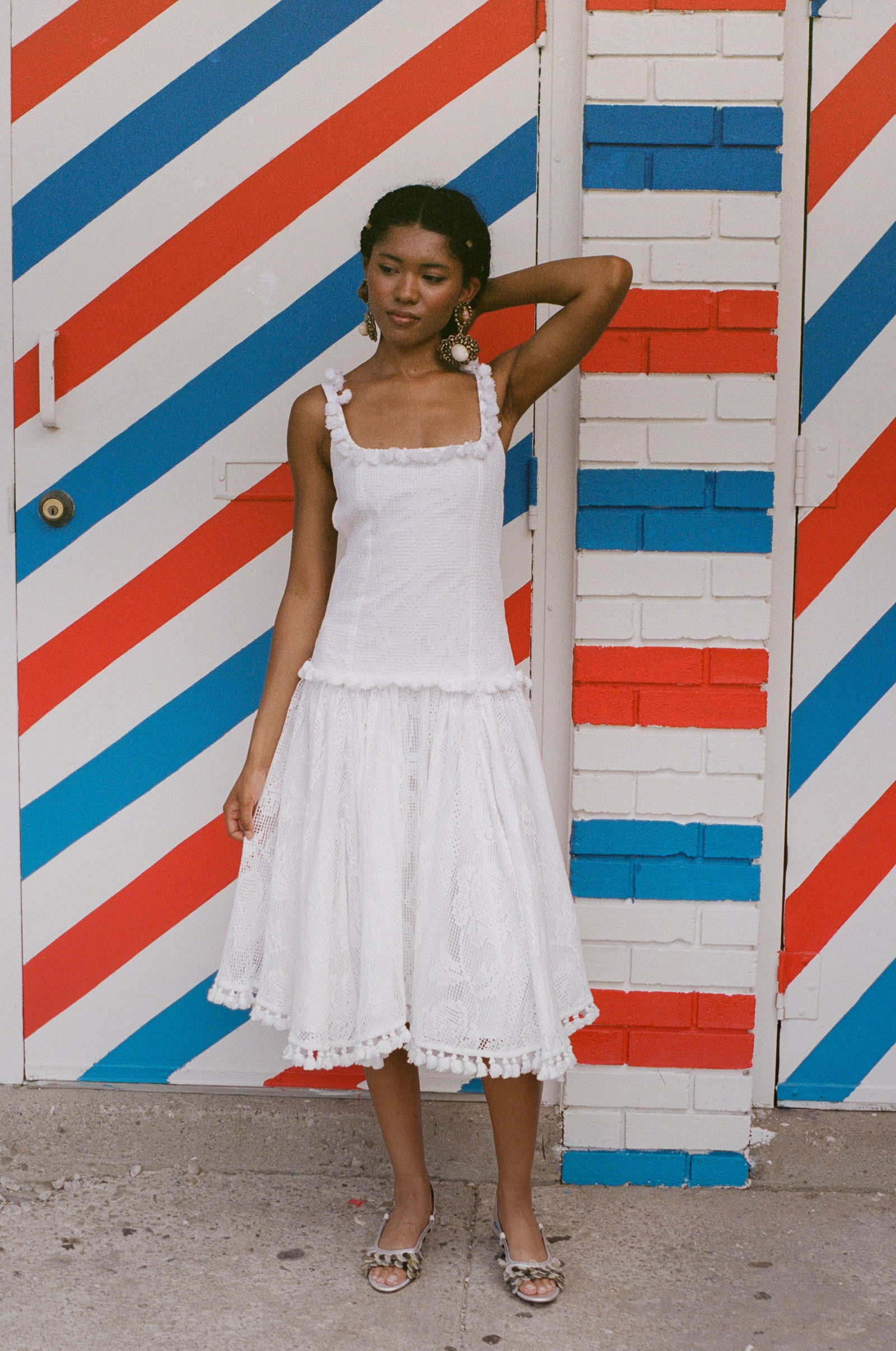 1000 TASSELS DRESS IN WHITE COTTON