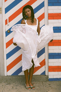 1000 TASSELS DRESS IN WHITE COTTON