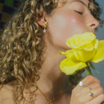 18k plated flower drop earrings with hanging pearl