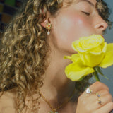 18k plated flower drop earrings with hanging pearl