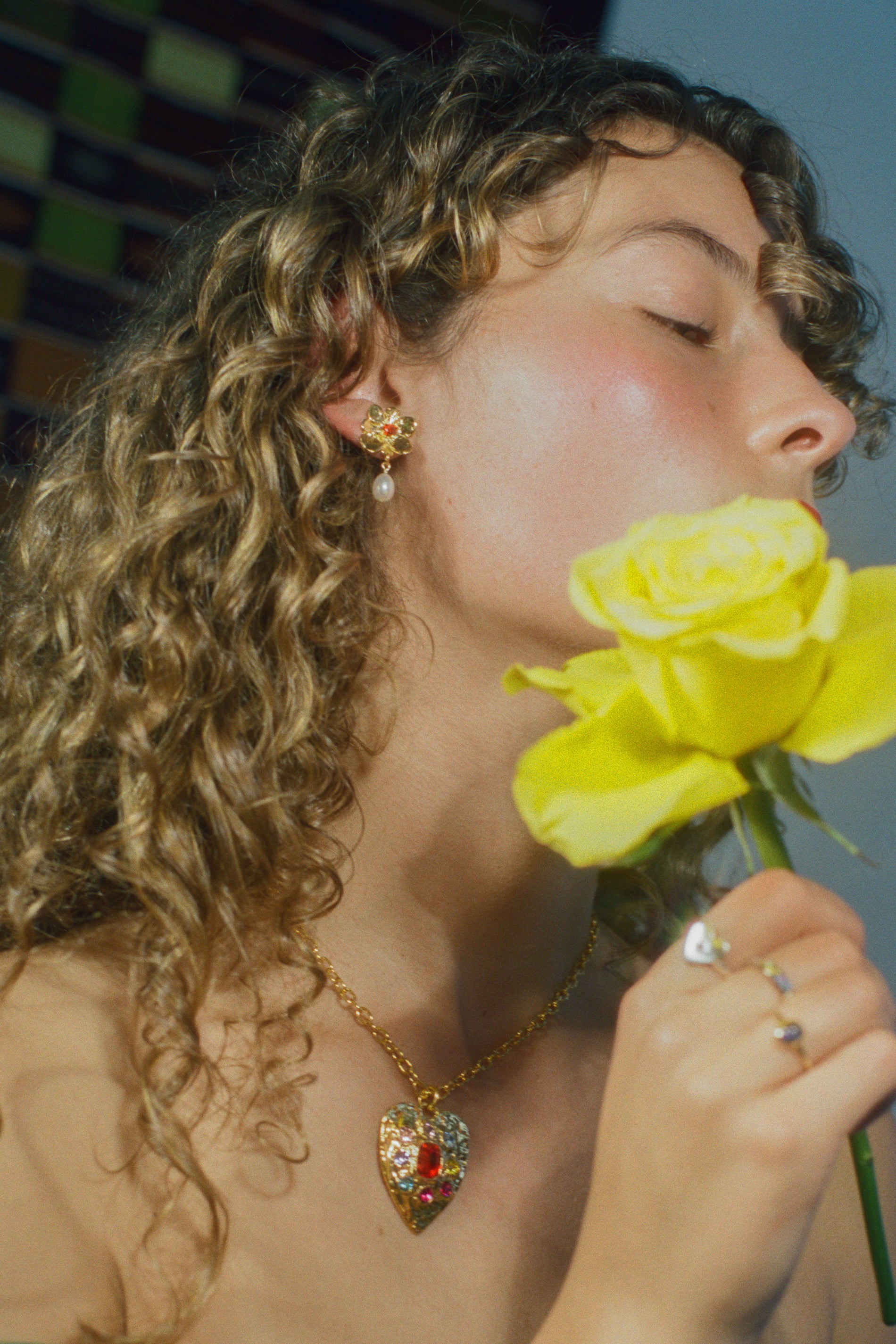 18k plated flower drop earrings with hanging pearl