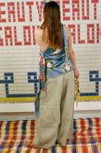 Load image into Gallery viewer, 3 KNOT TOP WITH LONG FRINGE TIES IN BLUE WITH RED/GREEN BANDHEJ FLOWERS