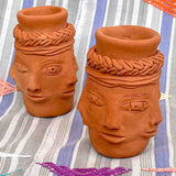 braided multi face red clay Oaxacan ceramic cup
