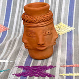 braided multi face red clay Oaxacan ceramic cup