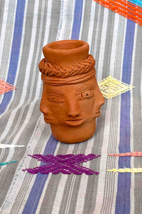 braided multi face red clay Oaxacan ceramic cup