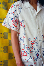 Load image into Gallery viewer, MADEIRA BUTTON UP SHIRT IN RED AND BLUE HEARTS