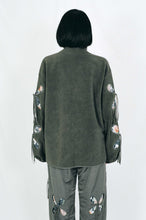 Load image into Gallery viewer, oversized grey fleece sweatshirt petal cutouts vintage fabric