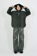 Load image into Gallery viewer, oversized grey fleece sweatshirt petal cutouts vintage fabric