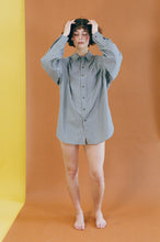 Load image into Gallery viewer, THE BIG BUTTON UP IN NAVY STRIPE