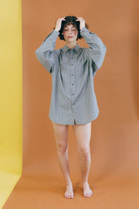THE BIG BUTTON UP IN NAVY STRIPE