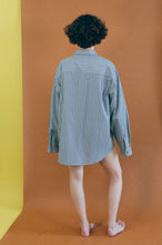 Load image into Gallery viewer, THE BIG BUTTON UP IN NAVY STRIPE
