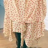 BLOCKPRINT DOT RUCHA DRESS IN BEIGE WITH RED AND BLUE TIGER