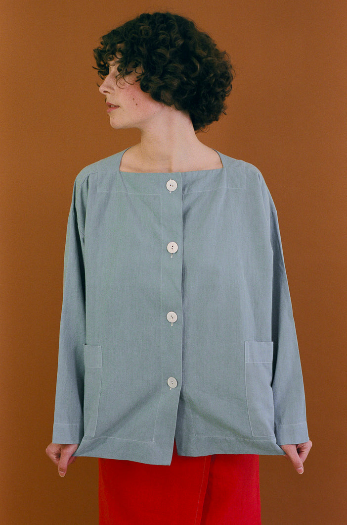 LIGHT BLUE  BOAT NECK SHIRT