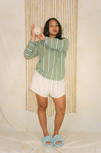 cotton loose fitted box tee in green stripes