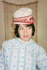 Pink red white crochet bucket hat