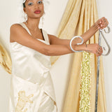TIMUR APRON DRESS WITH GOLDWORK
