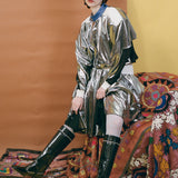 CACY DRESS IN SILVER WITH BLACK