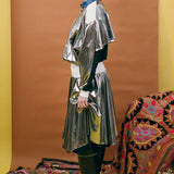 CACY DRESS IN SILVER WITH BLACK