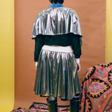 CACY DRESS IN SILVER WITH BLACK