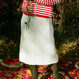 CHUNKY CABLE KNIT SKIRT IN OFF WHITE