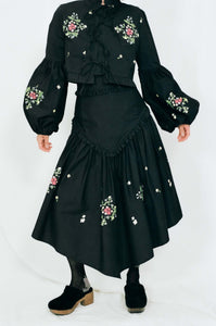 black floral cotton folklore bell sleeve top