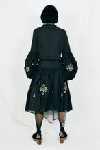 Load image into Gallery viewer, black floral cotton folklore bell sleeve top