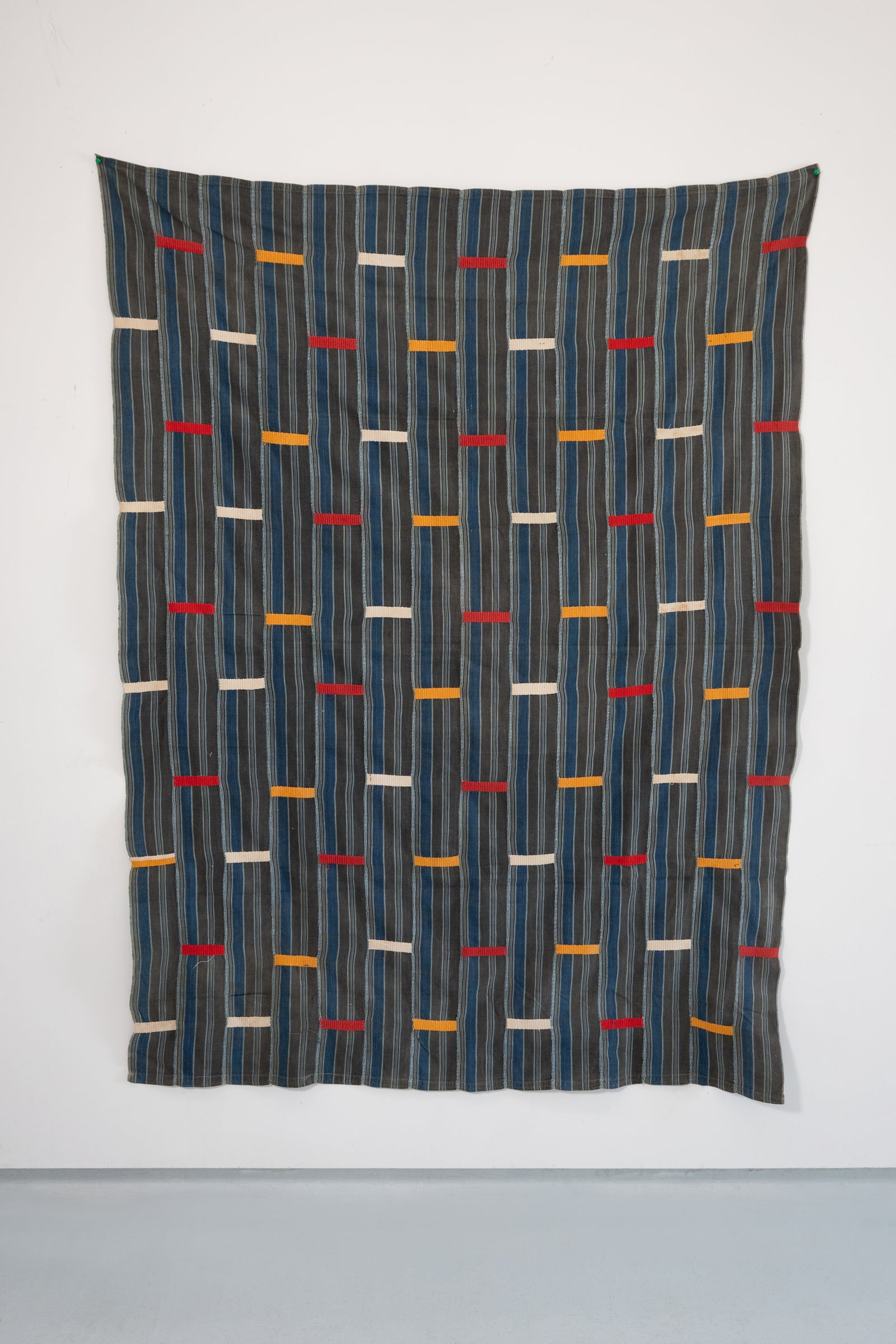 VINTAGE BONDOUKOU CLOTH IN GREY STRIPE WITH RED/YELLOW/WHITE