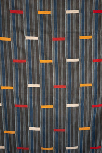 VINTAGE BONDOUKOU CLOTH IN GREY STRIPE WITH RED/YELLOW/WHITE
