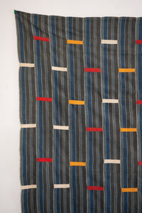 VINTAGE BONDOUKOU CLOTH IN GREY STRIPE WITH RED/YELLOW/WHITE