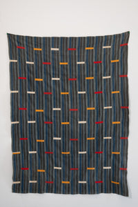VINTAGE BONDOUKOU CLOTH IN GREY STRIPE WITH RED/YELLOW/WHITE