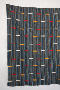VINTAGE BONDOUKOU CLOTH IN GREY STRIPE WITH RED/YELLOW/WHITE
