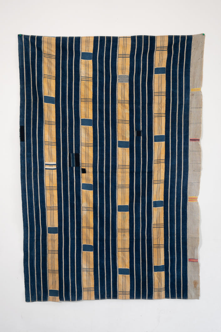 VINTAGE EWE KENTE IN INDIGO STRIPE WITH PLAID