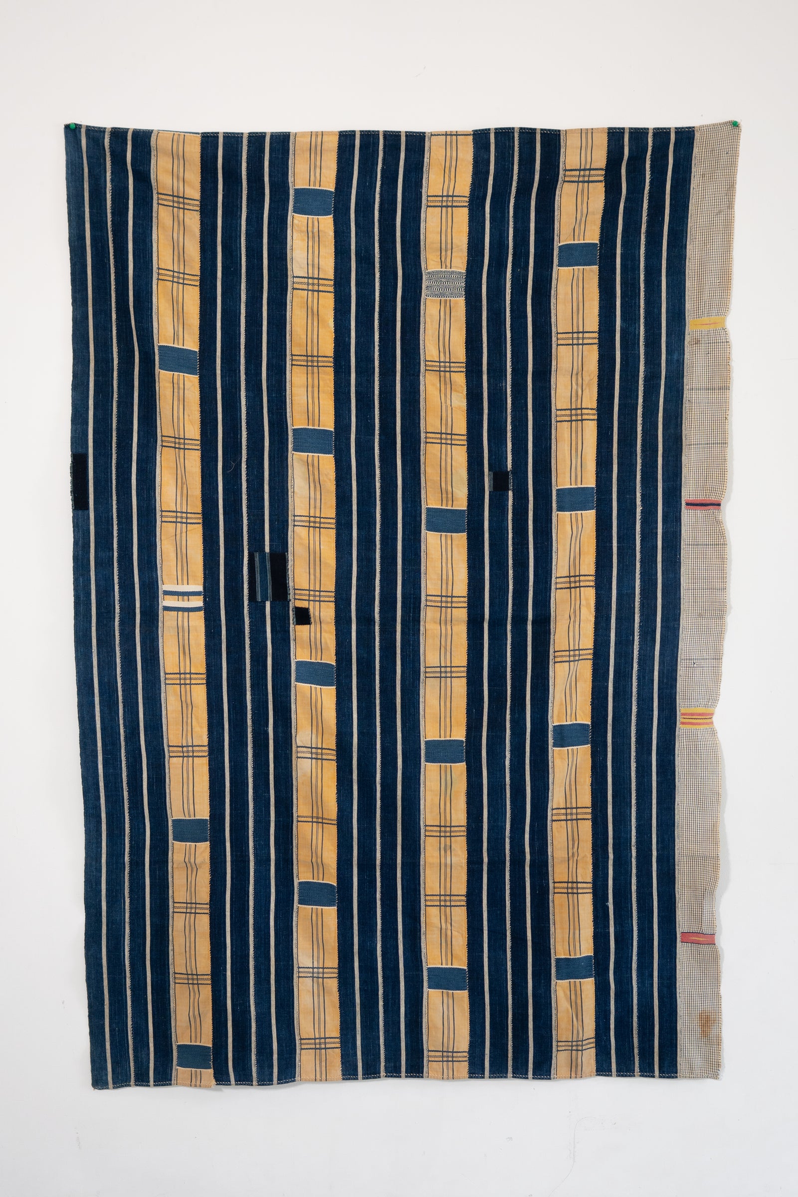 VINTAGE EWE KENTE IN INDIGO STRIPE WITH PLAID