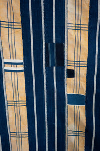 VINTAGE EWE KENTE IN INDIGO STRIPE WITH PLAID